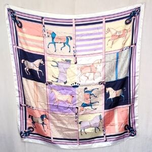 Retro Pink Purple Equestrian Large Square Satin Scarf